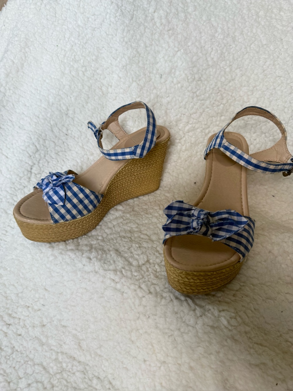 RETRO ROYAL BLUE GINGHAM WEDGES WiTG BOWS